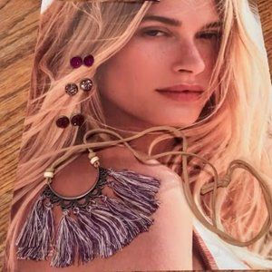 BOHO Tassel Necklace & Druzy Quartz Earring Set